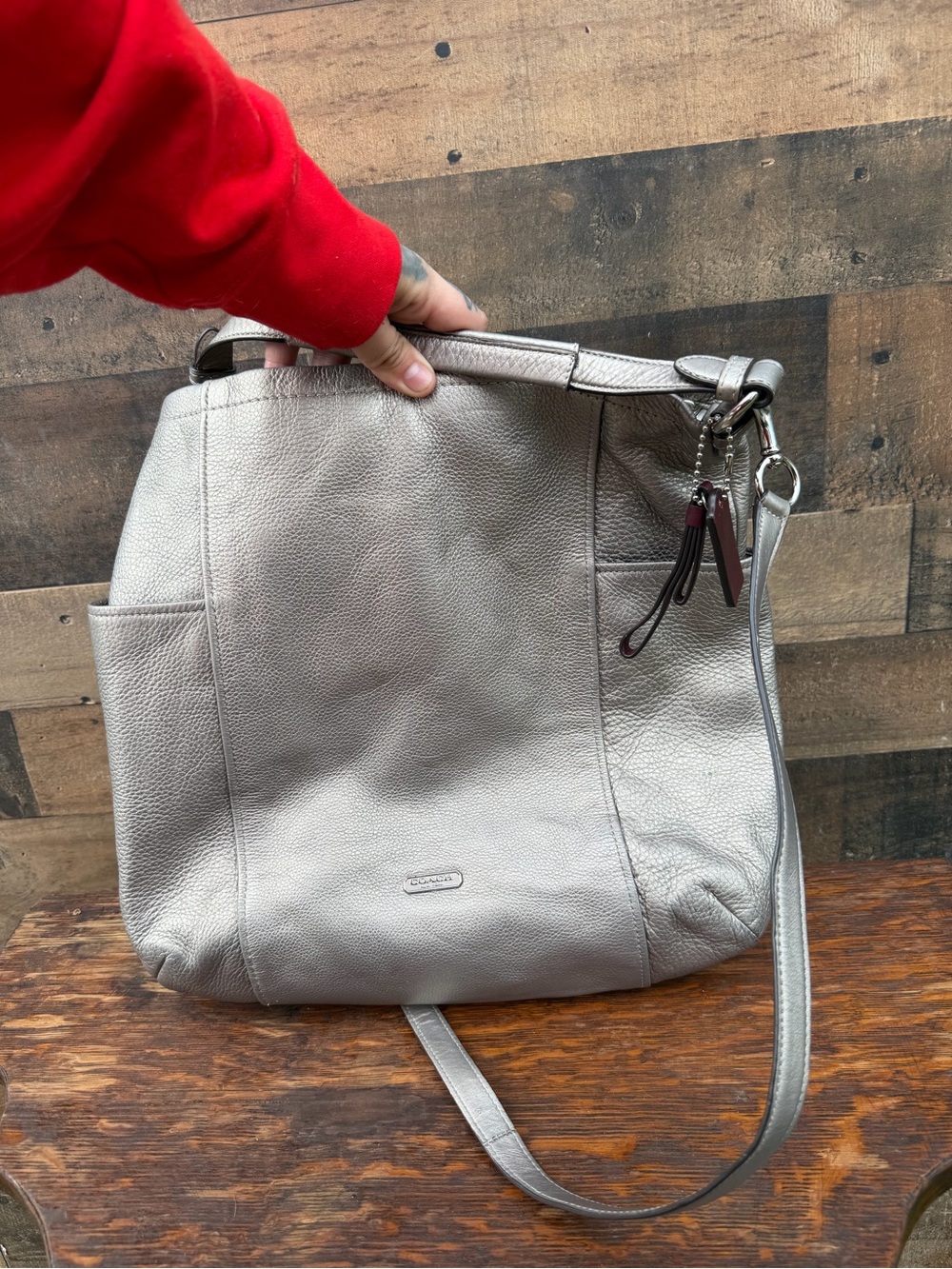 Coach Metallic Silver Leather Shoulder/Hobo Bag